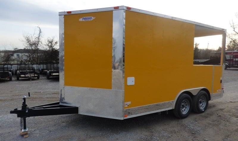 1269-concession-trailer-8.5-x14-yellow-smoker-bbq-catering-event-3.jpg Concession Trailer 8.5'x14' Yellow - Smoker BBQ Catering Event