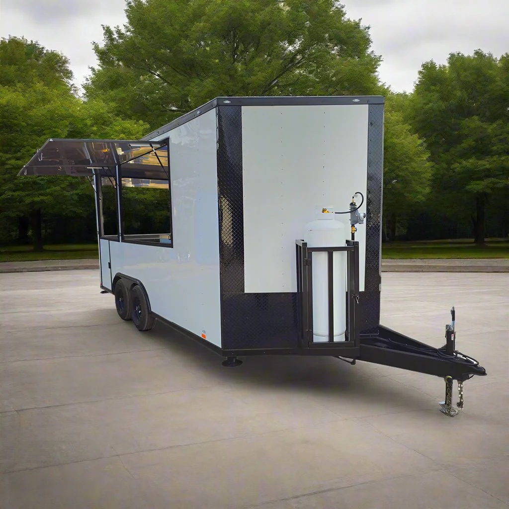 127-8.5-x-16-concession-trailer-white-w-black-trim-food-event-catering-1.webp 8.5' X 16' Concession Trailer White W/Black Trim Food Event Catering