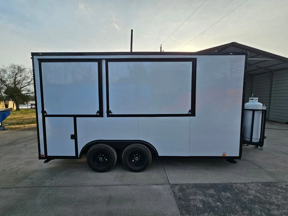 8.5' X 16' Concession Trailer White W/Black Trim Food Event Catering