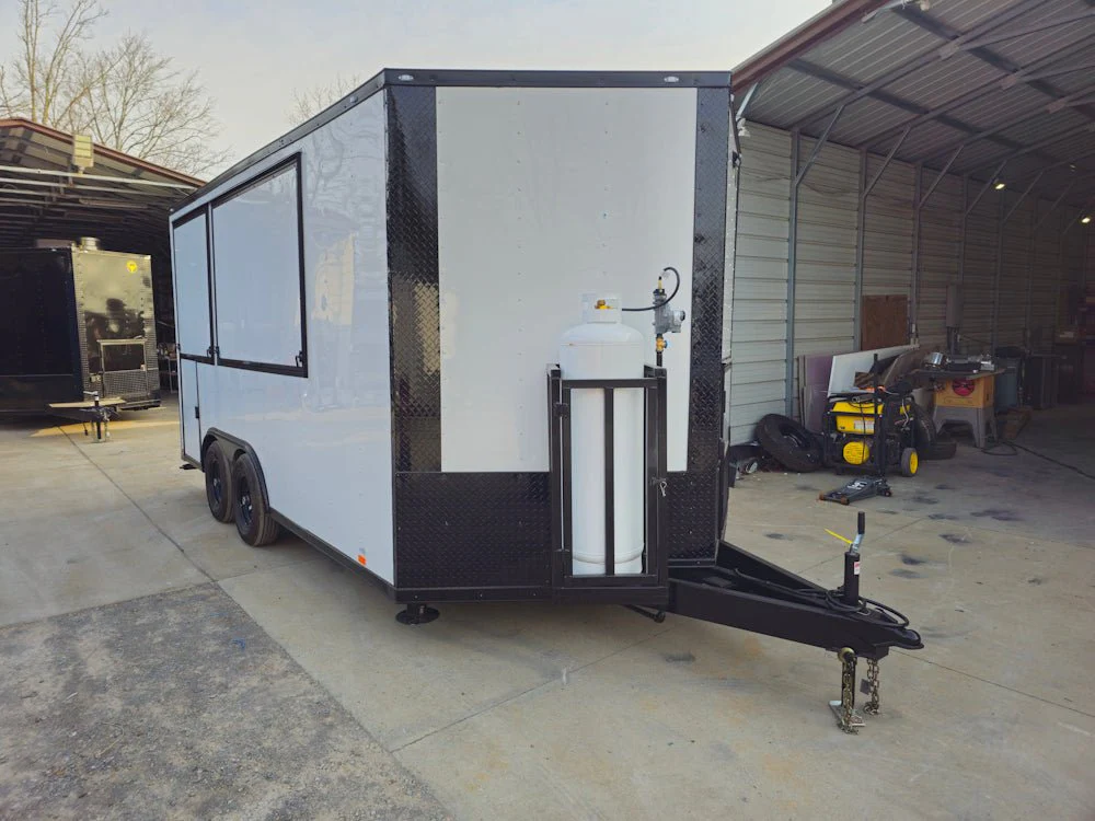 8.5' X 16' Concession Trailer White W/Black Trim Food Event Catering