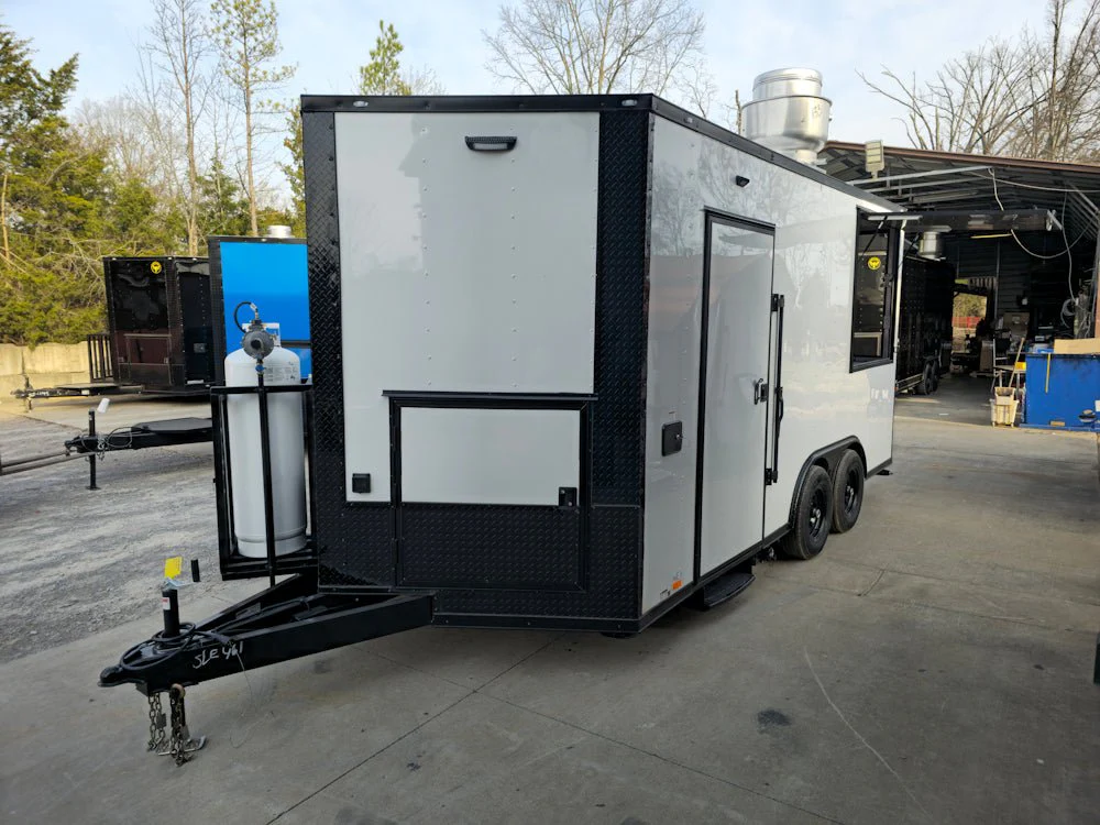 8.5' X 16' Concession Trailer White W/Black Trim Food Event Catering