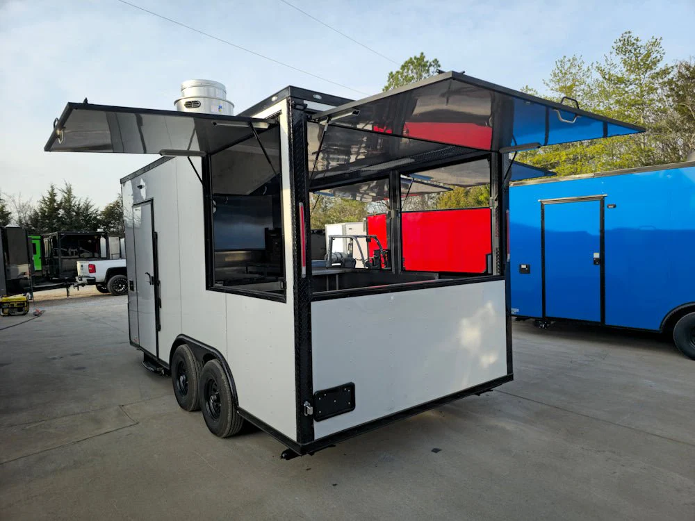8.5' X 16' Concession Trailer White W/Black Trim Food Event Catering