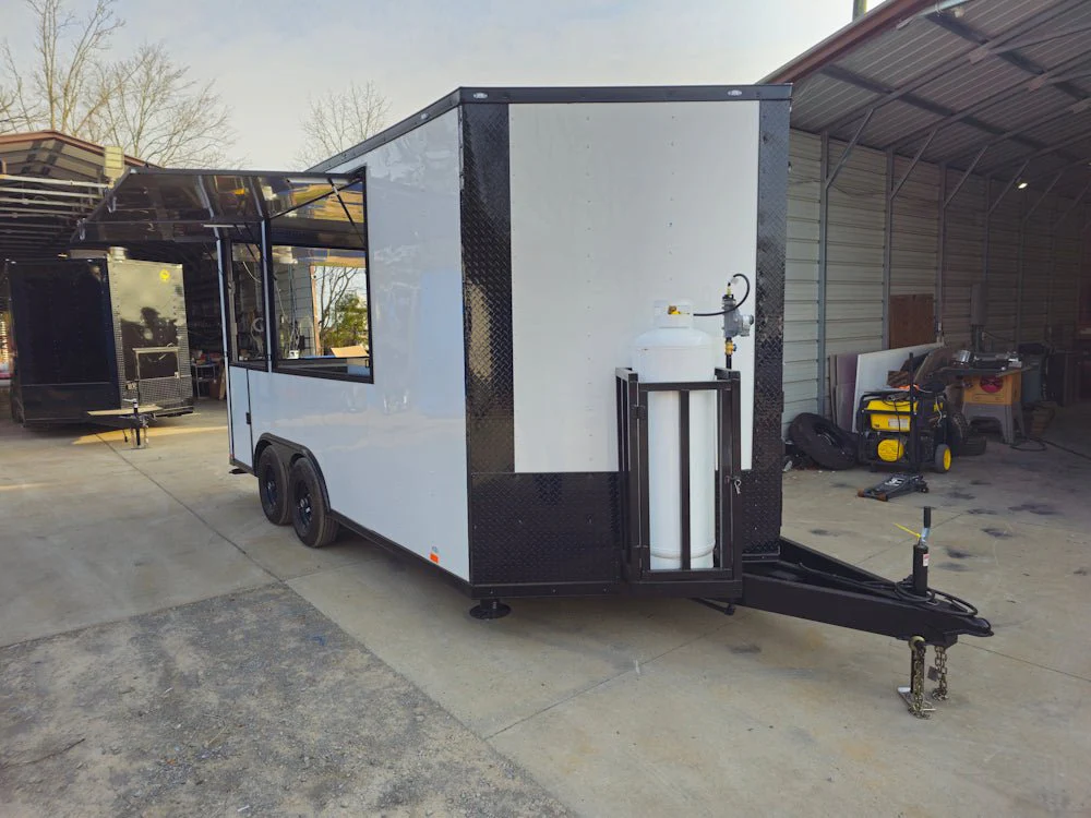 8.5' X 16' Concession Trailer White W/Black Trim Food Event Catering