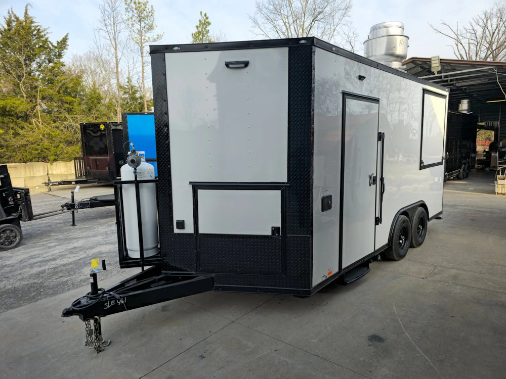 8.5' X 16' Concession Trailer White W/Black Trim Food Event Catering