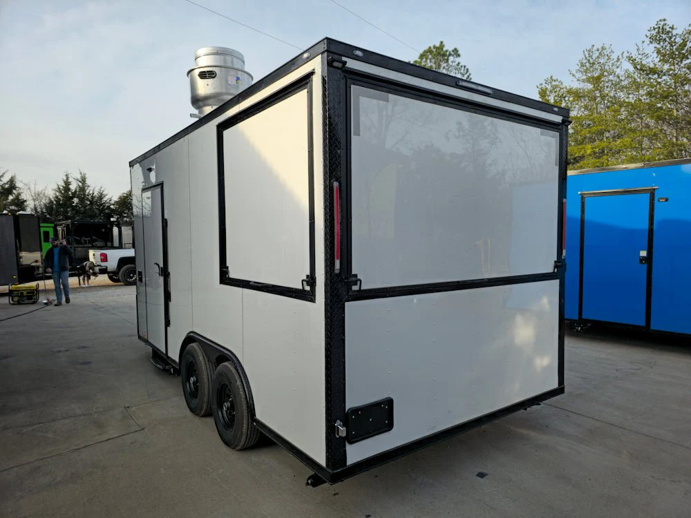 8.5' X 16' Concession Trailer White W/Black Trim Food Event Catering