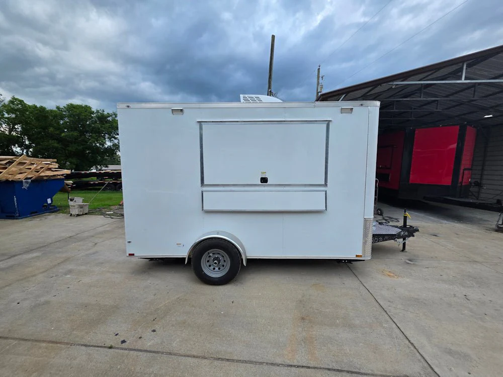 7' x 12' White Custom Flat Front Concession Trailer