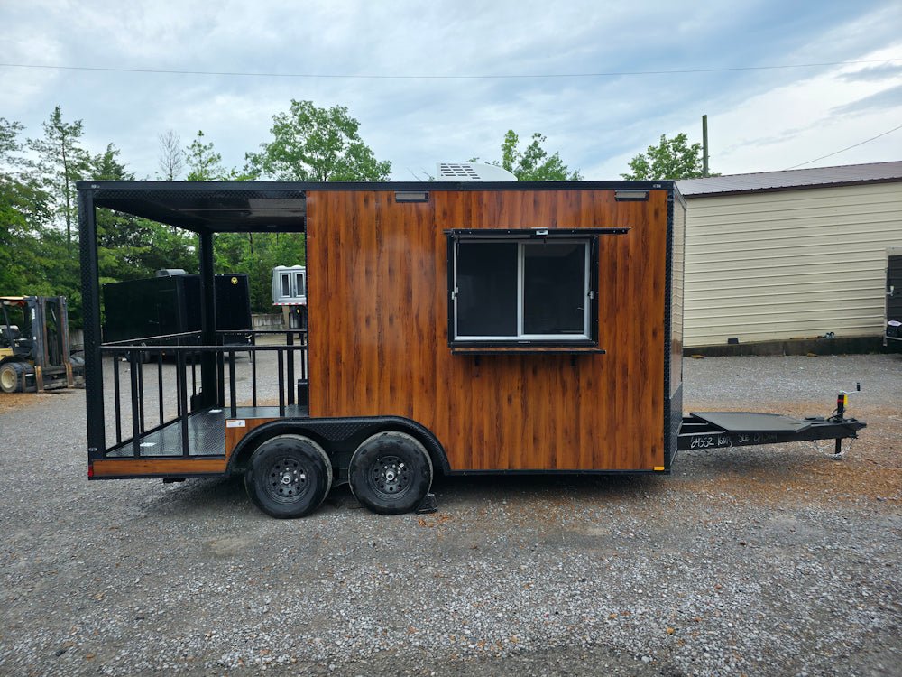 135-8.5-x-16-elite-concession-trailer-woodgrain-w-6-porch-event-catering-12.jpg 8.5' X 16' Elite Concession Trailer Woodgrain W/6' Porch Event Catering