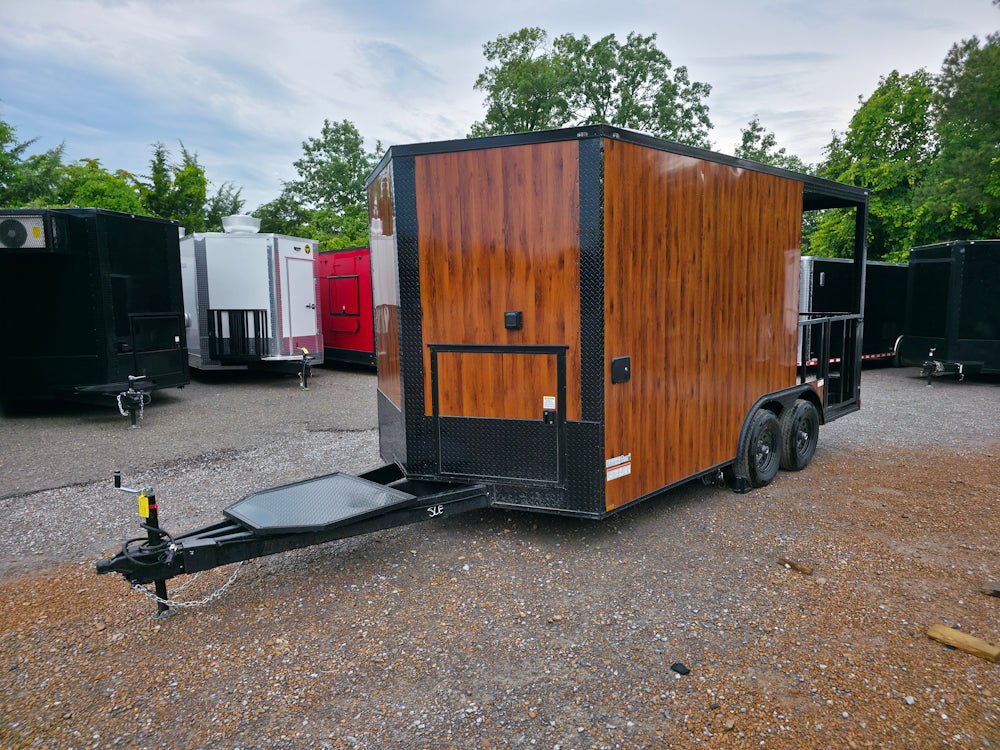 135-8.5-x-16-elite-concession-trailer-woodgrain-w-6-porch-event-catering-3.jpg 8.5' X 16' Elite Concession Trailer Woodgrain W/6' Porch Event Catering
