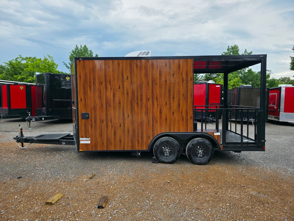 135-8.5-x-16-elite-concession-trailer-woodgrain-w-6-porch-event-catering-4.jpg 8.5' X 16' Elite Concession Trailer Woodgrain W/6' Porch Event Catering