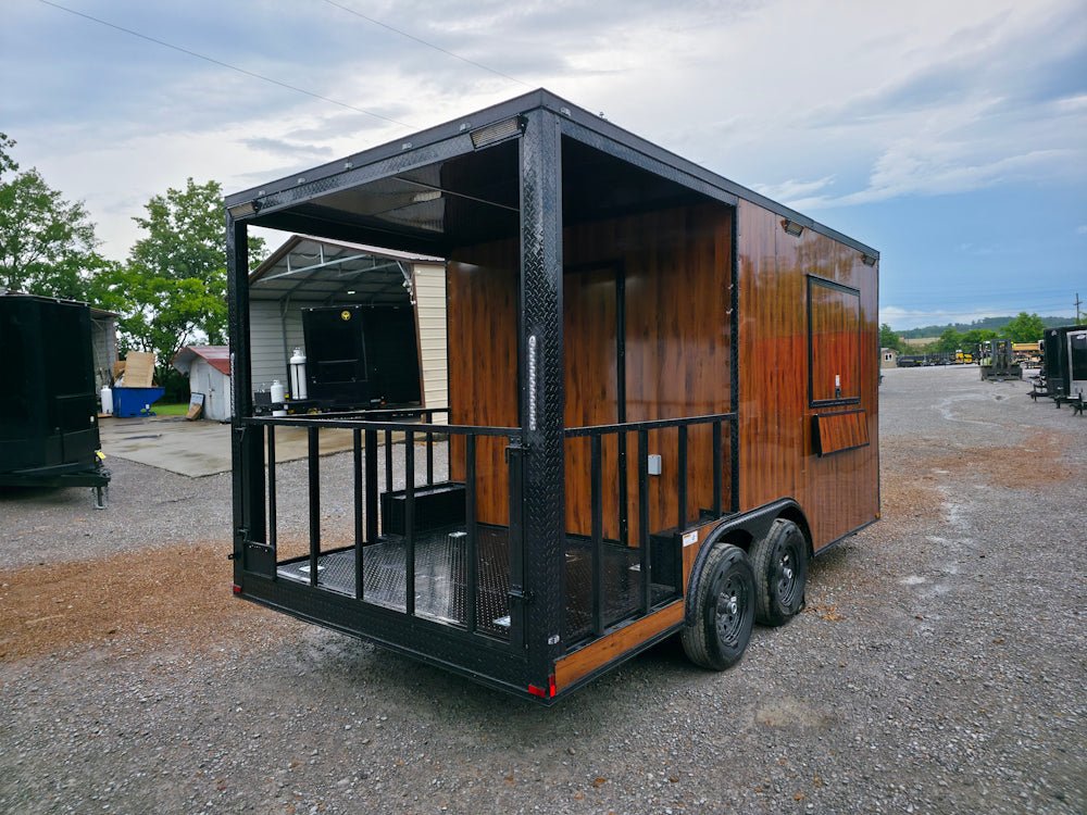 135-8.5-x-16-elite-concession-trailer-woodgrain-w-6-porch-event-catering-8.jpg 8.5' X 16' Elite Concession Trailer Woodgrain W/6' Porch Event Catering