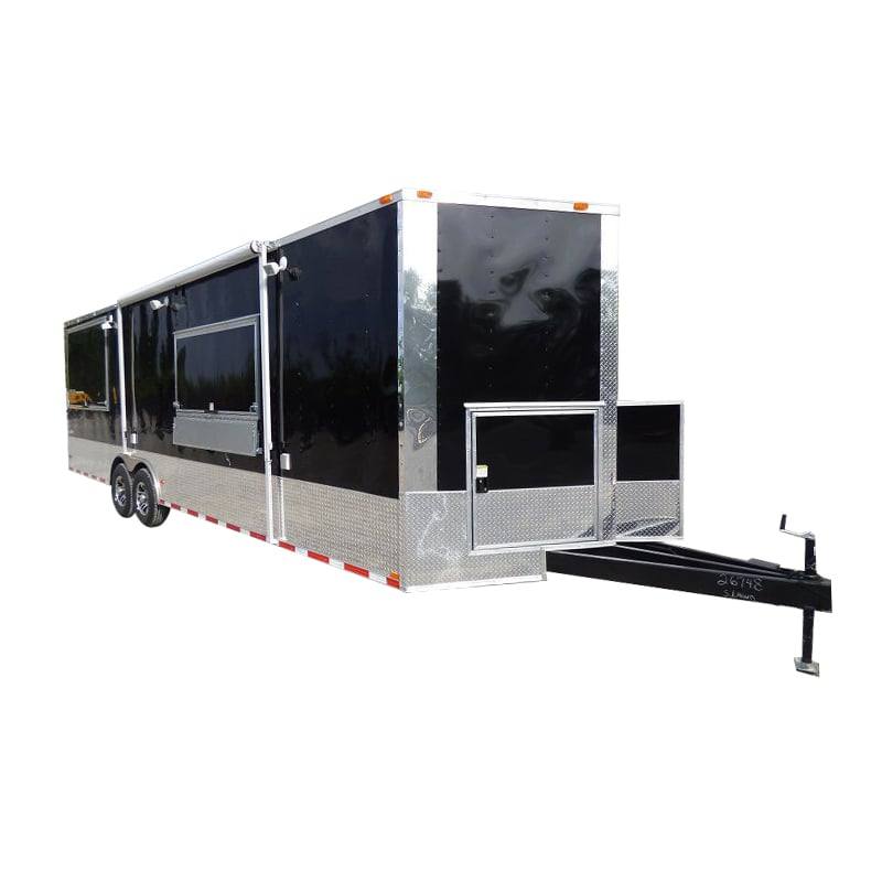 1382-concession-trailer-8.5-x28-black-vending-smoker-style-kitchen-1.jpg Concession Trailer 8.5'x28' Black - Vending Smoker Style Kitchen
