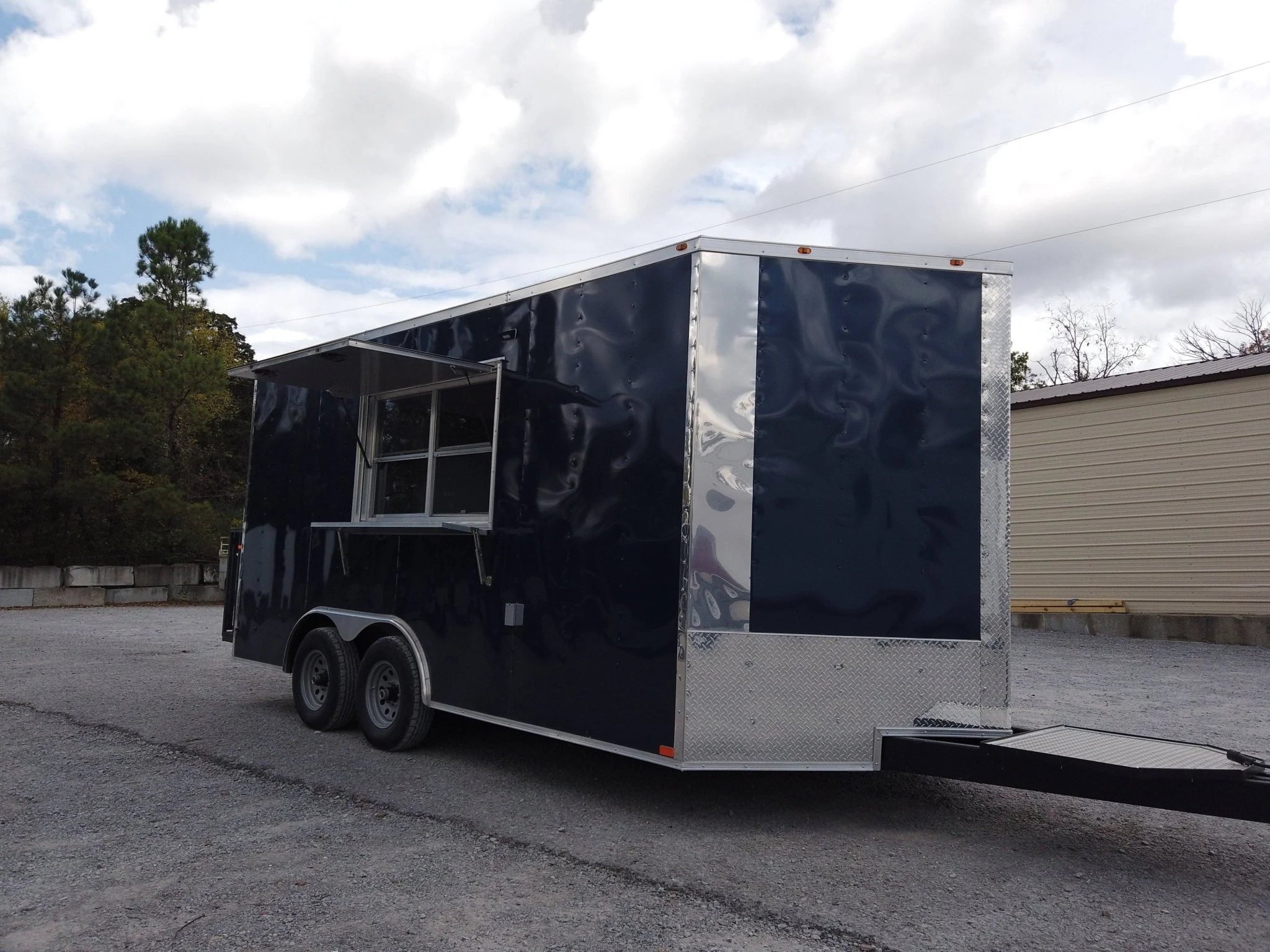 142-8.5-x-16-indigo-blue-concession-trailer-with-appliances-1.webp 8.5' x 16' Indigo Blue Concession Trailer with Appliances
