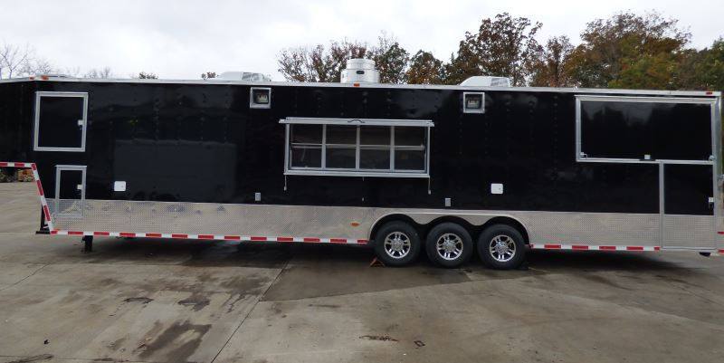Concession Trailer Gooseneck Black 8.5' x 45' BBQ Smoker Event Catering Restroom