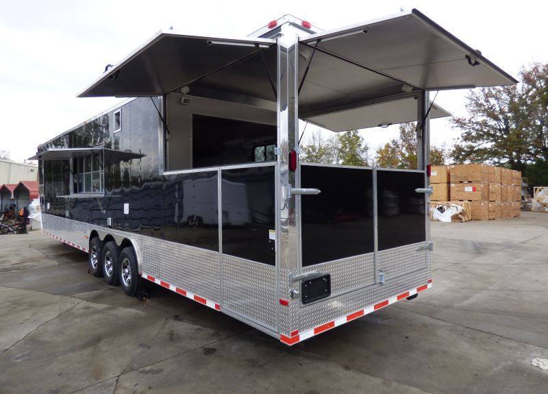 Concession Trailer Gooseneck Black 8.5' x 45' BBQ Smoker Event Catering Restroom