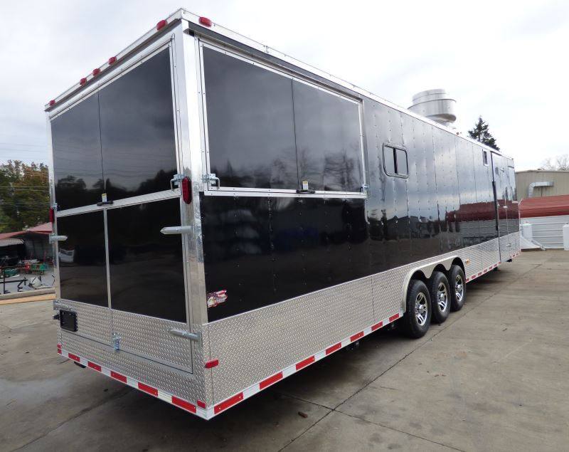 Concession Trailer Gooseneck Black 8.5' x 45' BBQ Smoker Event Catering Restroom