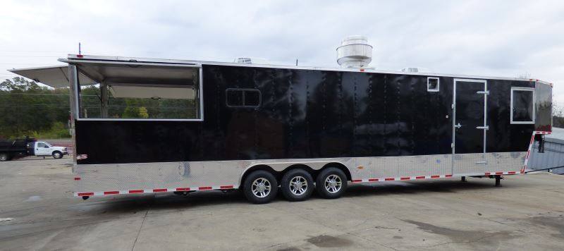 Concession Trailer Gooseneck Black 8.5' x 45' BBQ Smoker Event Catering Restroom