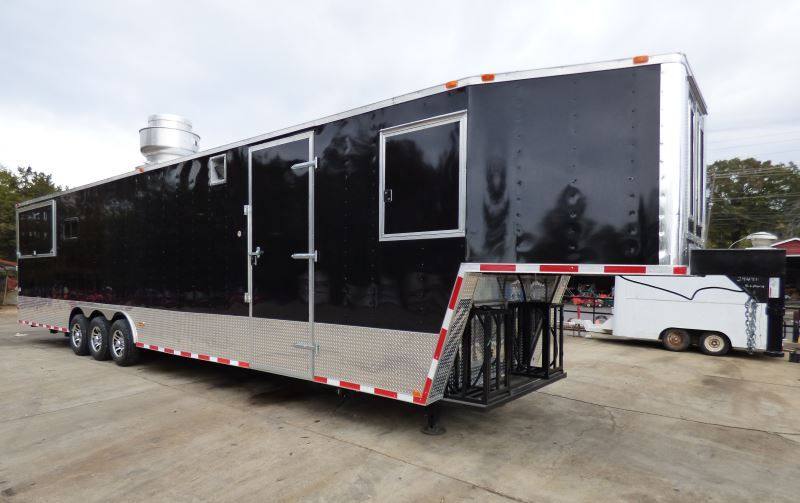 Concession Trailer Gooseneck Black 8.5' x 45' BBQ Smoker Event Catering Restroom