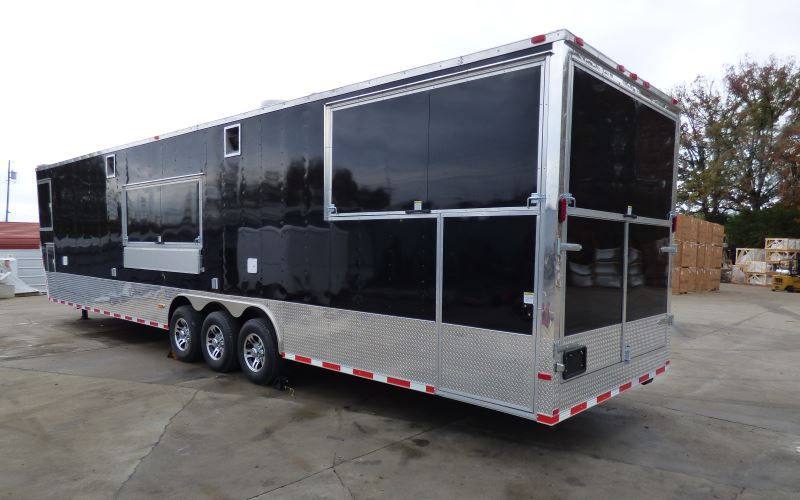 Concession Trailer Gooseneck Black 8.5' x 45' BBQ Smoker Event Catering Restroom