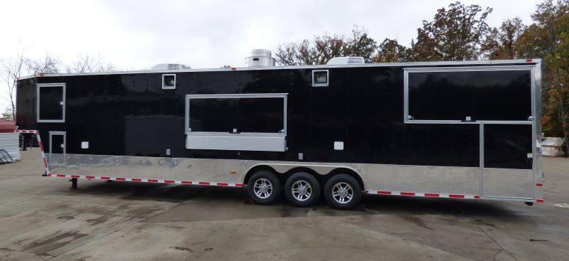 Concession Trailer Gooseneck Black 8.5' x 45' BBQ Smoker Event Catering Restroom