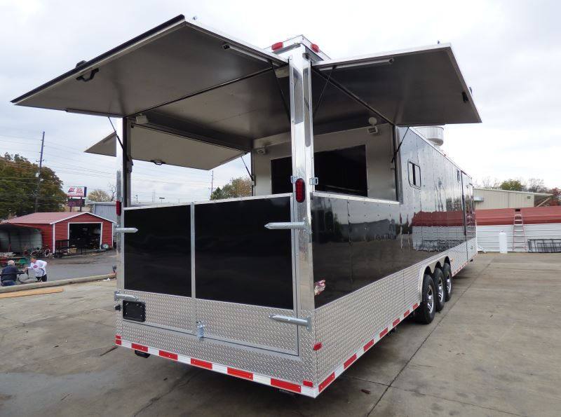 Concession Trailer Gooseneck Black 8.5' x 45' BBQ Smoker Event Catering Restroom