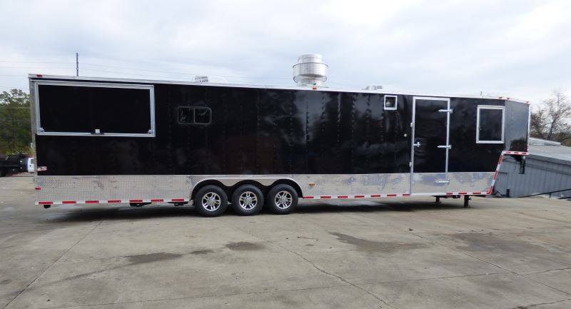 Concession Trailer Gooseneck Black 8.5' x 45' BBQ Smoker Event Catering Restroom