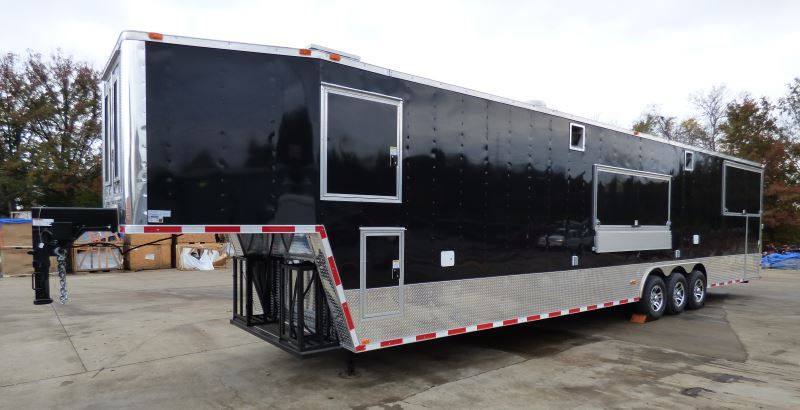 Concession Trailer Gooseneck Black 8.5' x 45' BBQ Smoker Event Catering Restroom