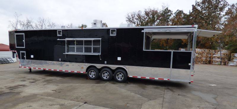 Concession Trailer Gooseneck Black 8.5' x 45' BBQ Smoker Event Catering Restroom