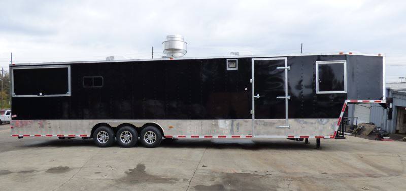 Concession Trailer Gooseneck Black 8.5' x 45' BBQ Smoker Event Catering Restroom