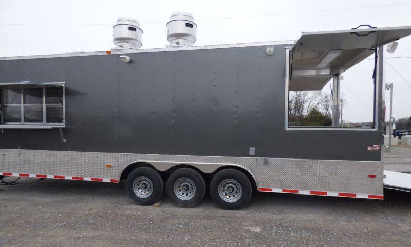 Concession Trailer Gooseneck Charcoal Gray 8.5' x 36' BBQ Smoker Event Catering