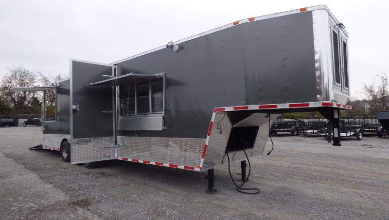 Concession Trailer Gooseneck Charcoal Gray 8.5' x 36' BBQ Smoker Event Catering