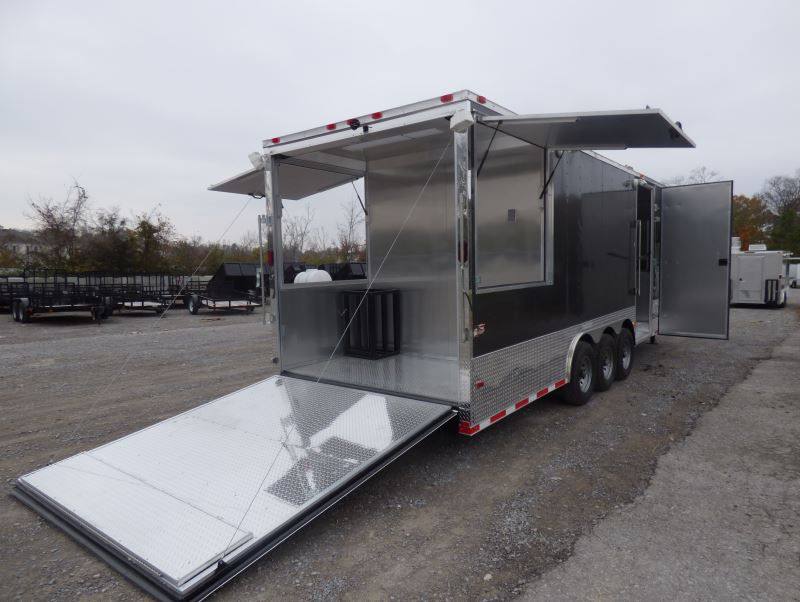 Concession Trailer Gooseneck Charcoal Gray 8.5' x 36' BBQ Smoker Event Catering