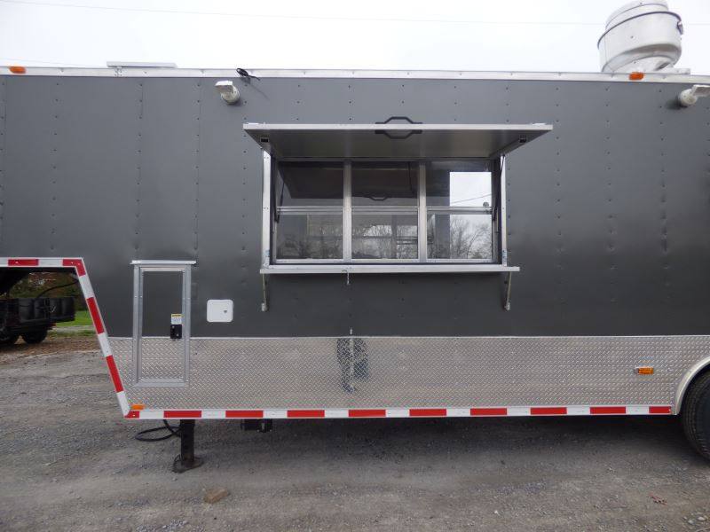 Concession Trailer Gooseneck Charcoal Gray 8.5' x 36' BBQ Smoker Event Catering
