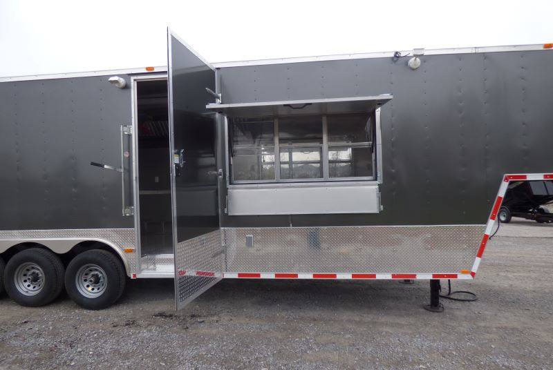 Concession Trailer Gooseneck Charcoal Gray 8.5' x 36' BBQ Smoker Event Catering
