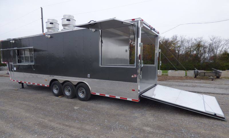 Concession Trailer Gooseneck Charcoal Gray 8.5' x 36' BBQ Smoker Event Catering