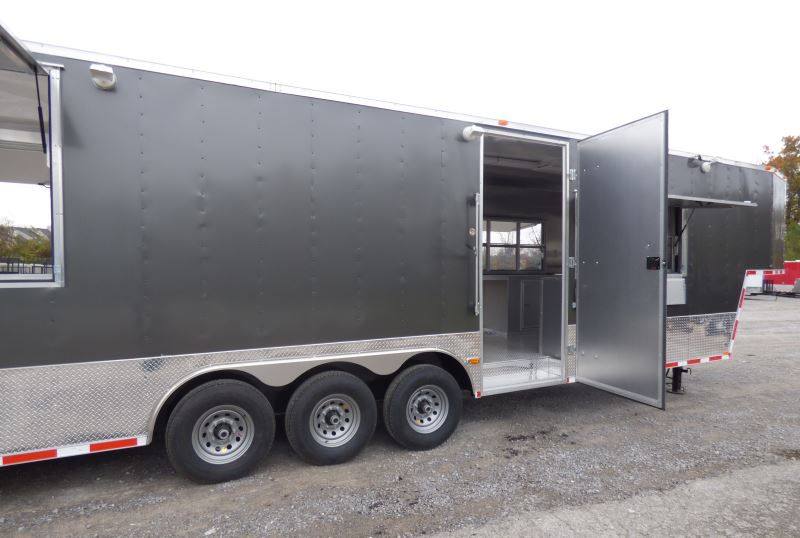 Concession Trailer Gooseneck Charcoal Gray 8.5' x 36' BBQ Smoker Event Catering