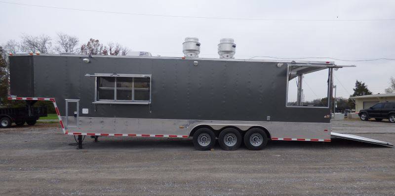 Concession Trailer Gooseneck Charcoal Gray 8.5' x 36' BBQ Smoker Event Catering