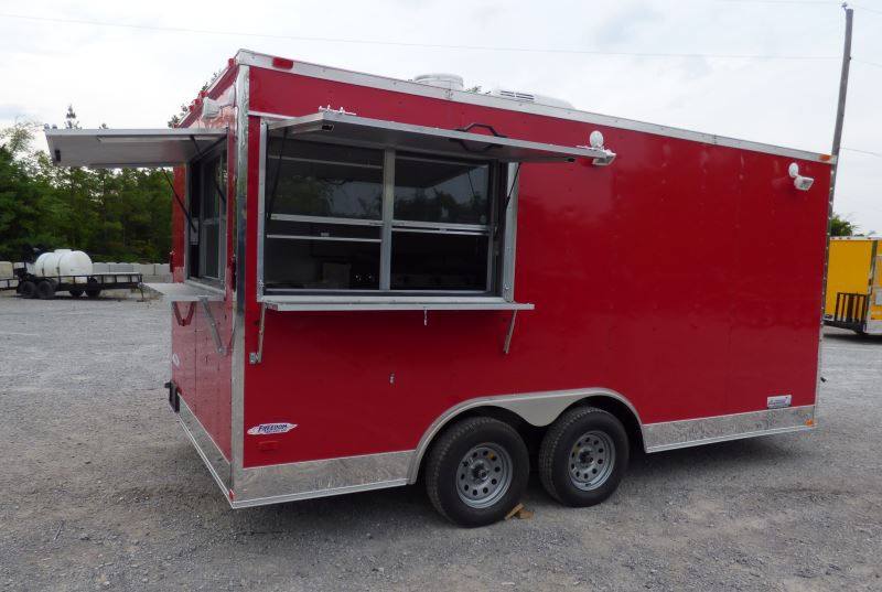 Concession Trailer Red 8.5' x 16' Catering Event Food Trailer & Appliances