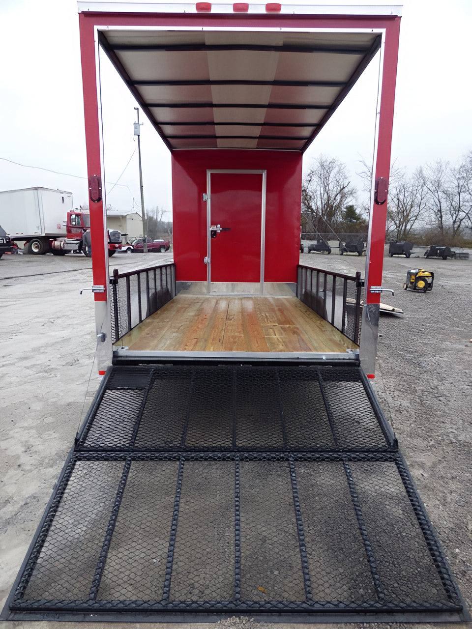 2-enclosed-trailer-7-x-20-red-hybrid-motorcycle-event-trailer-13.jpg Enclosed Trailer 7' x 20' Red Hybrid Motorcycle Event Trailer