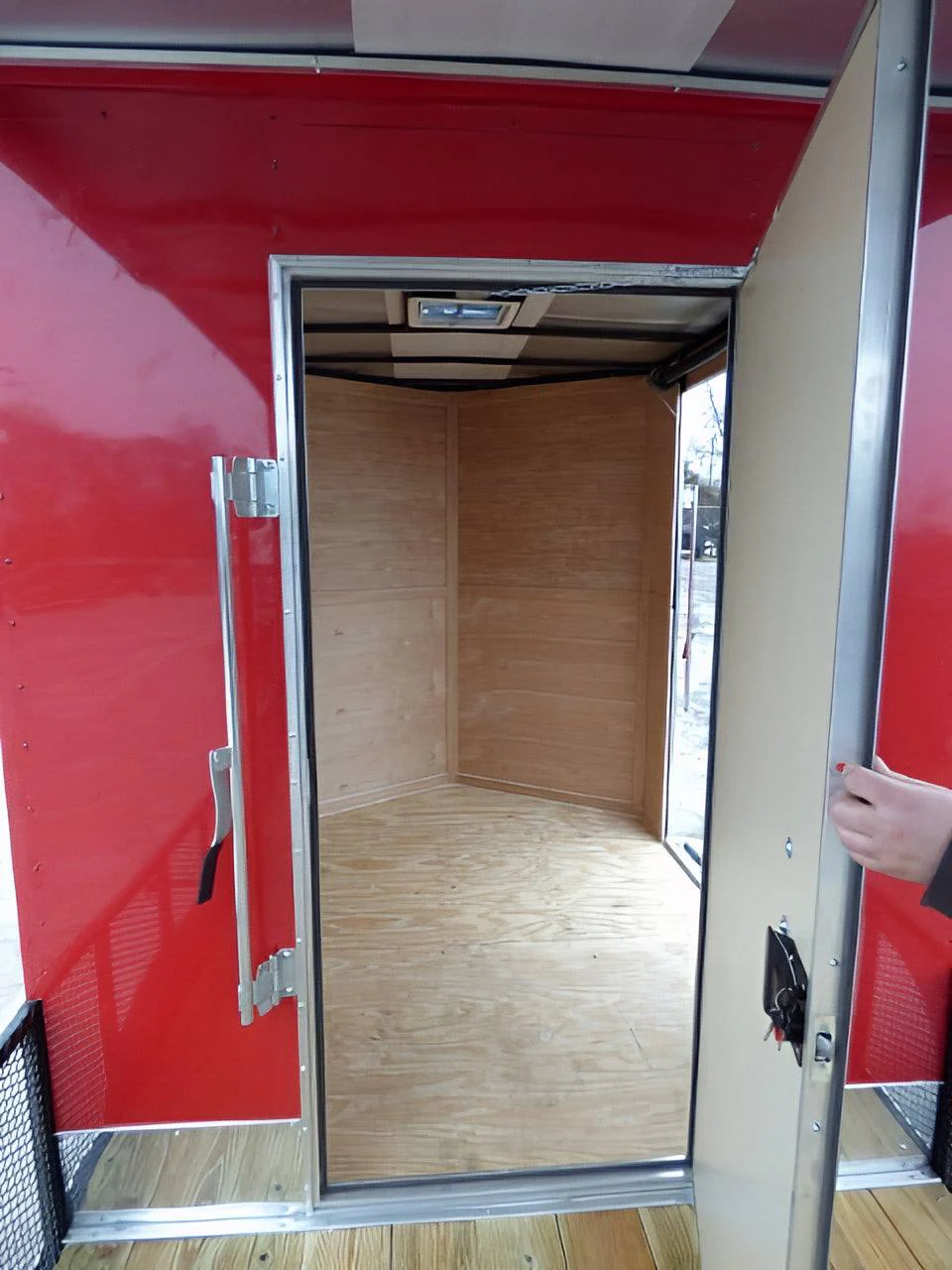 2-enclosed-trailer-7-x-20-red-hybrid-motorcycle-event-trailer-15.webp Enclosed Trailer 7' x 20' Red Hybrid Motorcycle Event Trailer
