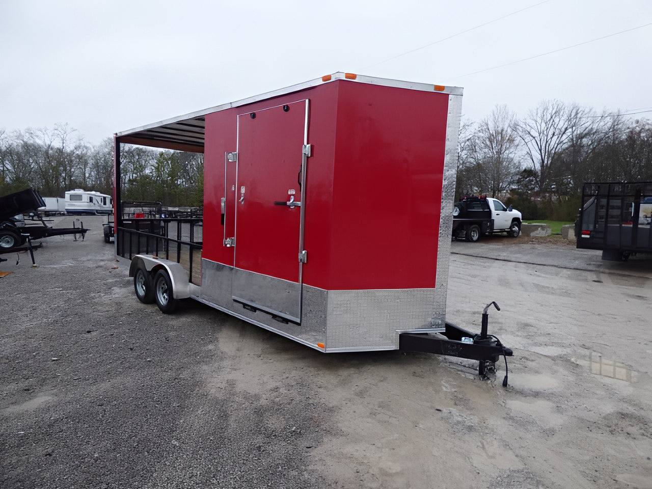 2-enclosed-trailer-7-x-20-red-hybrid-motorcycle-event-trailer-2.jpg Enclosed Trailer 7' x 20' Red Hybrid Motorcycle Event Trailer