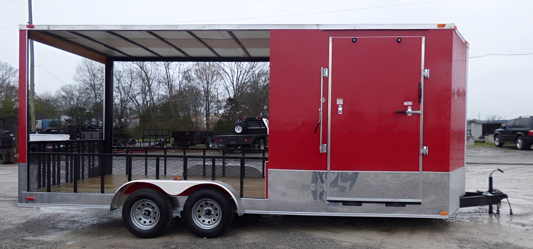 2-enclosed-trailer-7-x-20-red-hybrid-motorcycle-event-trailer-3.jpg Enclosed Trailer 7' x 20' Red Hybrid Motorcycle Event Trailer