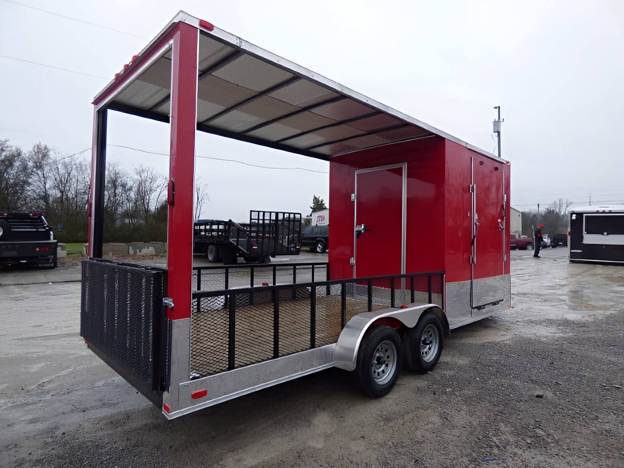 2-enclosed-trailer-7-x-20-red-hybrid-motorcycle-event-trailer-4.jpg Enclosed Trailer 7' x 20' Red Hybrid Motorcycle Event Trailer