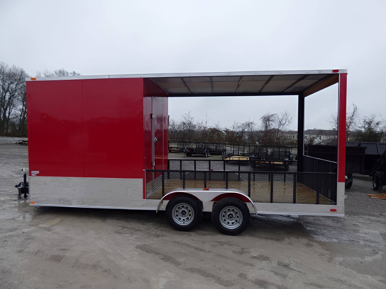 2-enclosed-trailer-7-x-20-red-hybrid-motorcycle-event-trailer-8.jpg Enclosed Trailer 7' x 20' Red Hybrid Motorcycle Event Trailer