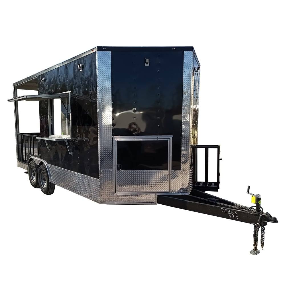 219-8.5-x-18-black-bbq-porch-food-vending-concession-trailer-1.jpg 8.5' x 18' Black BBQ Porch Food Vending Concession Trailer