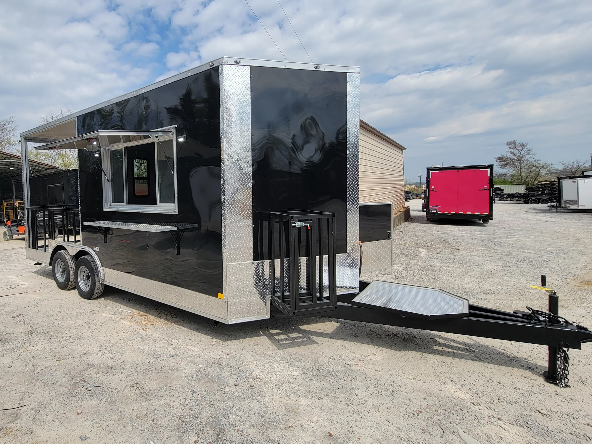 226-8.5-x-18-black-concession-trailer-with-8ft-bbq-porch-food-event-catering-1.webp 8.5' X 18' Black Concession Trailer With 8ft BBQ Porch Food Event Catering