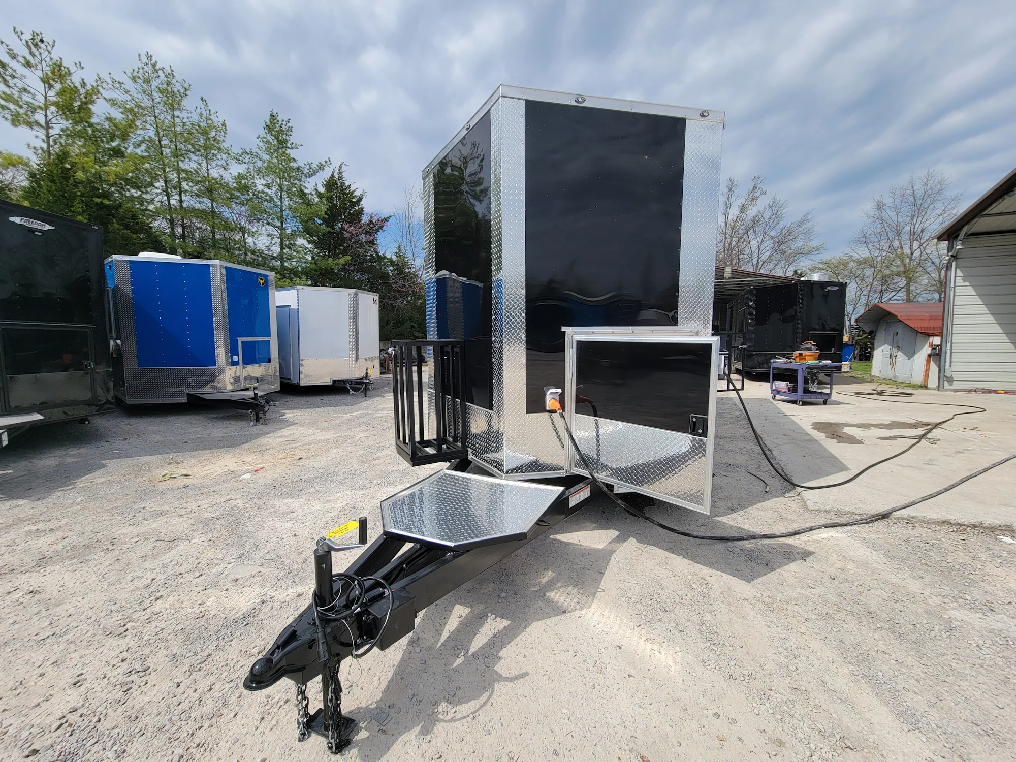 226-8.5-x-18-black-concession-trailer-with-8ft-bbq-porch-food-event-catering-2.webp 8.5' X 18' Black Concession Trailer With 8ft BBQ Porch Food Event Catering