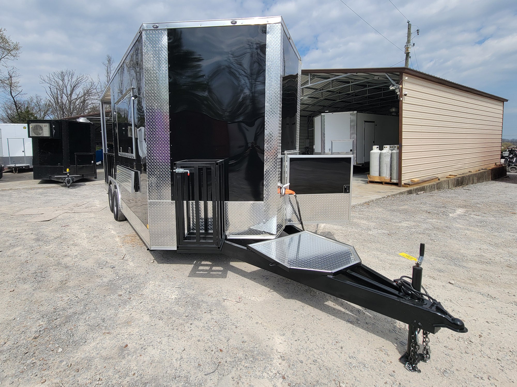 226-8.5-x-18-black-concession-trailer-with-8ft-bbq-porch-food-event-catering-3.jpg 8.5' X 18' Black Concession Trailer With 8ft BBQ Porch Food Event Catering