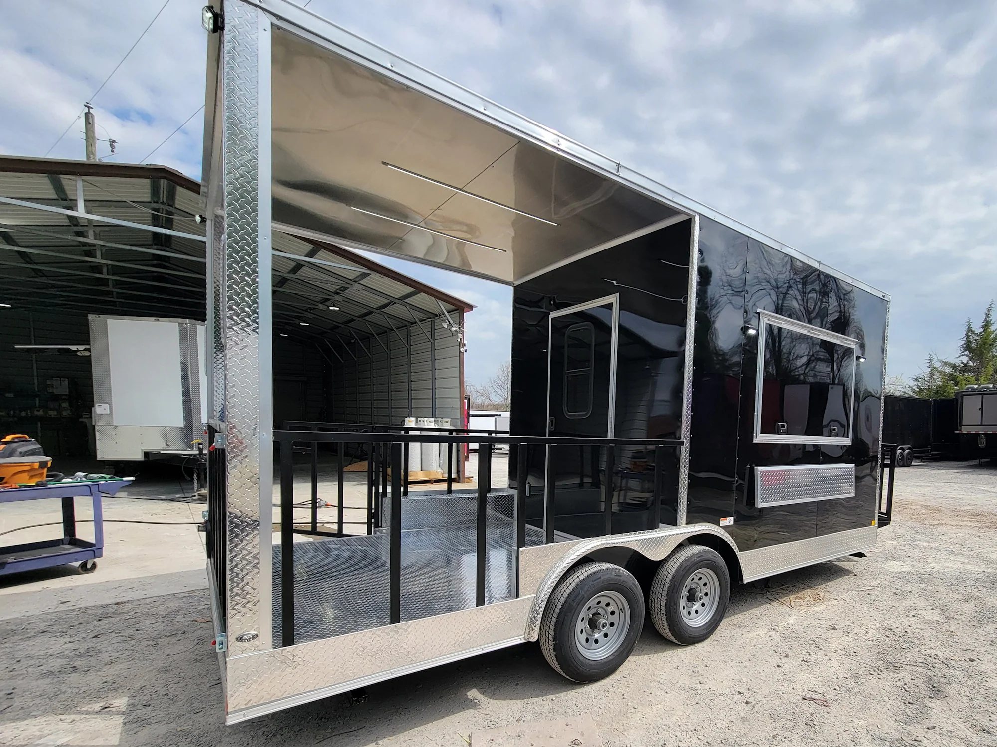226-8.5-x-18-black-concession-trailer-with-8ft-bbq-porch-food-event-catering-5.webp 8.5' X 18' Black Concession Trailer With 8ft BBQ Porch Food Event Catering