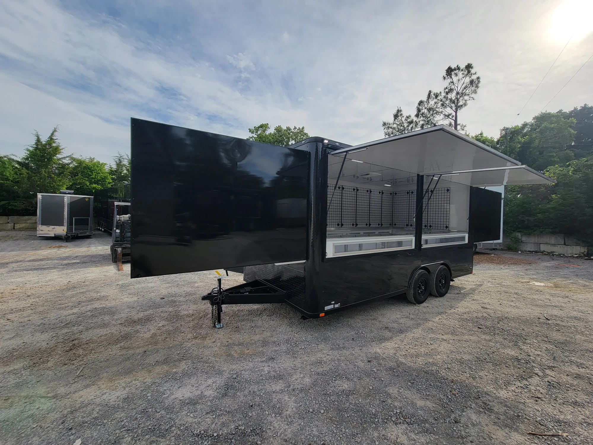 8.5' X 18' Black With Blackout Marketing and Vending Event Trailer With Grid Wall