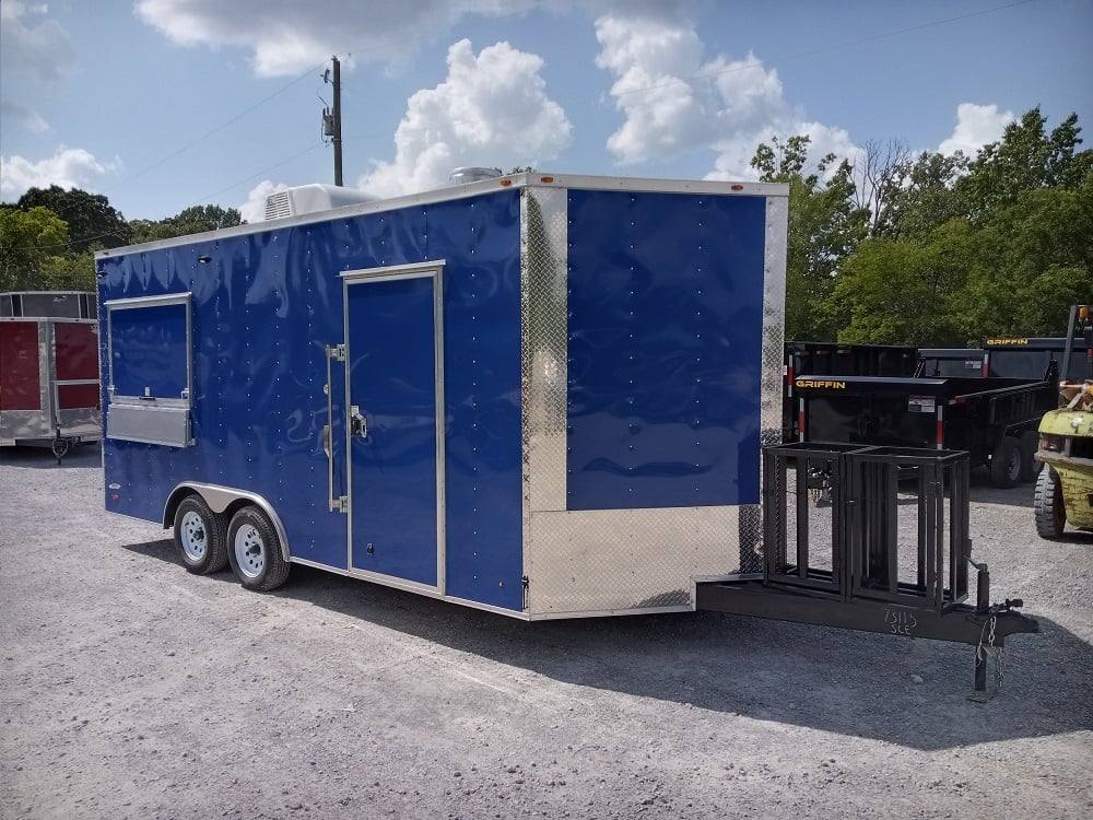 8.5' x 18' Cobalt Blue Concession Trailer